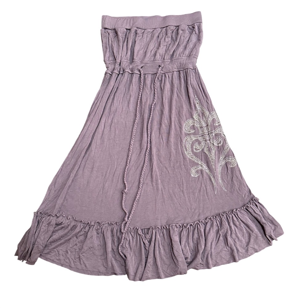 Cristina Love Womens Mauve Rhinestone Fleur De Lis Strapless Ruffle Dress Medium